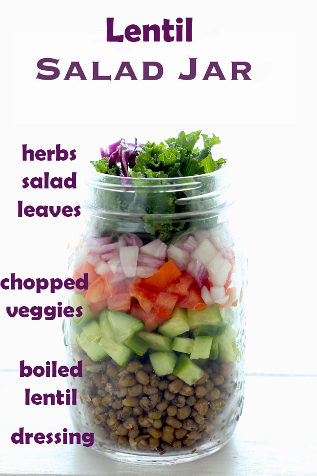 side shot of lentil salad jar