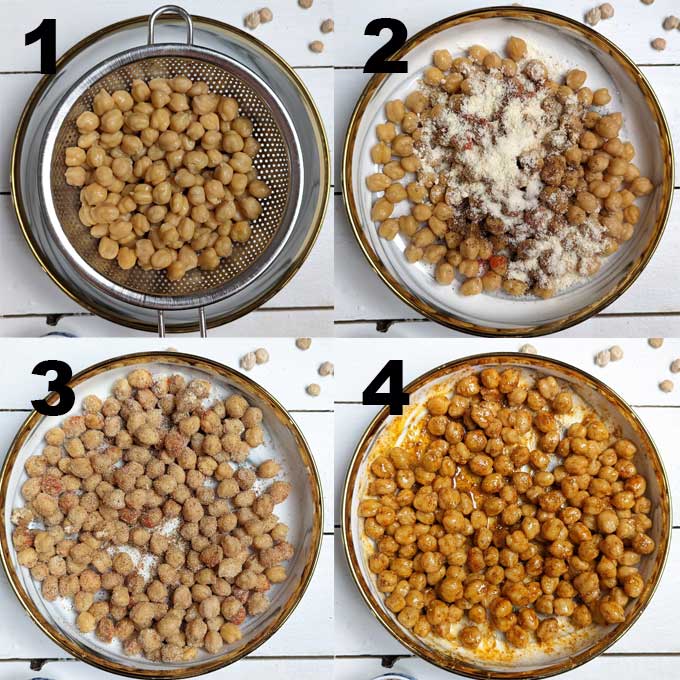 collage of crispy chickpeas making steps