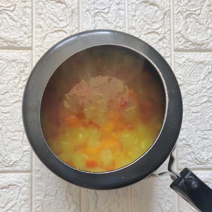 vegetable sambar in a pressure cooker
