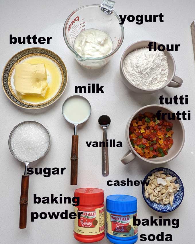 ingredients for eggless tutti frutti cake