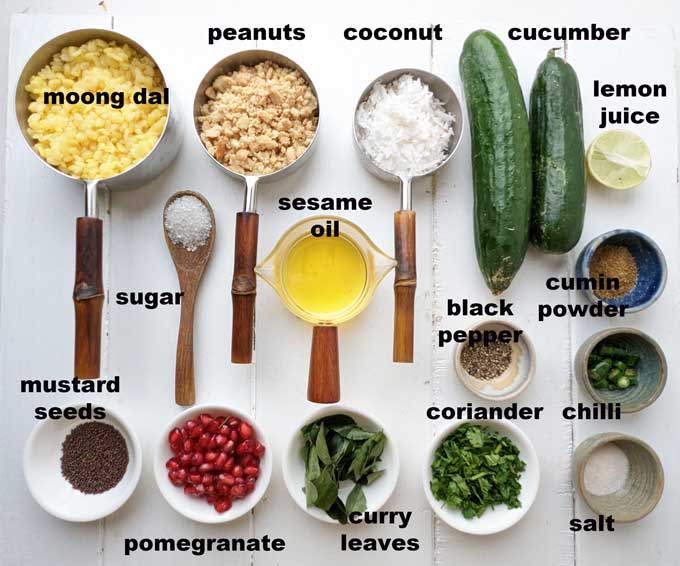 ingredients for making kosambari salad