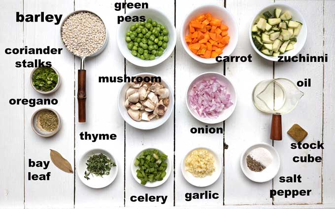 ingredients for vegetable barley soup