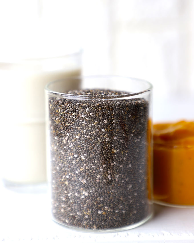 black chia seeds in a glass jar