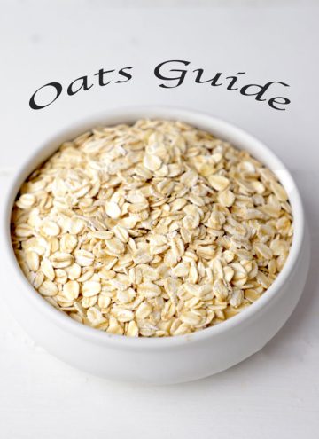 side shot of rolled oats in a white ceramic bowl