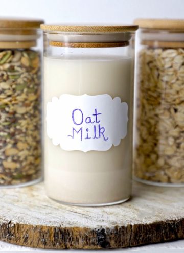 side shot of oat milk in an airtight container
