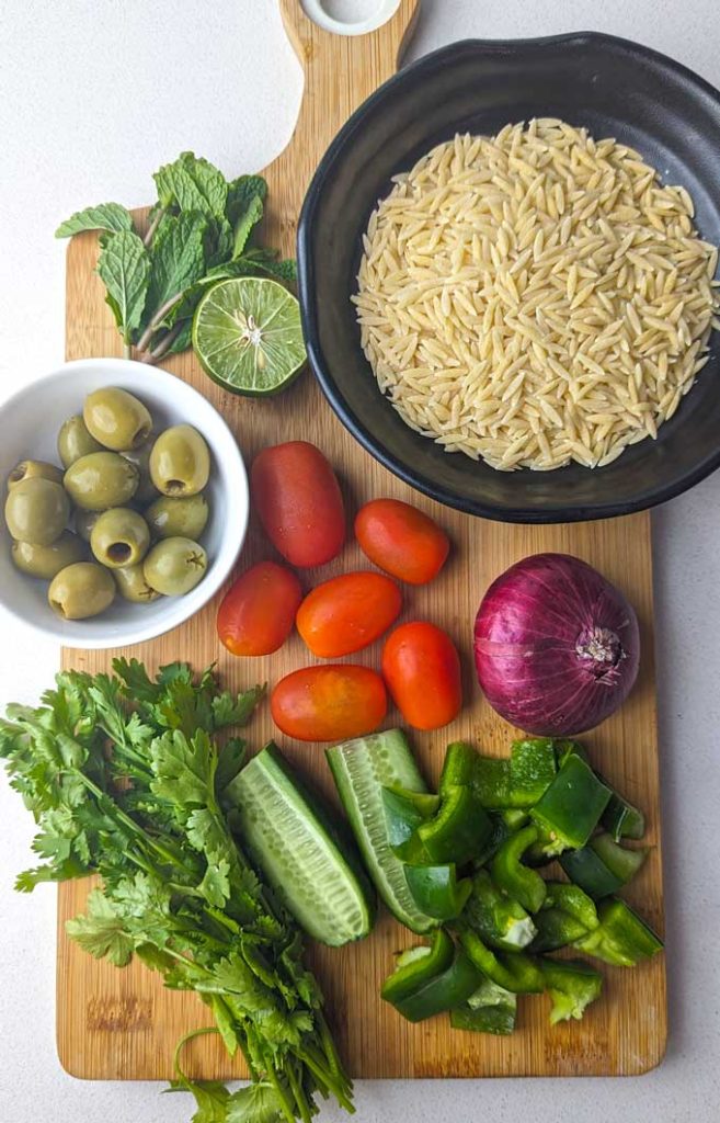 ingredients for orzo pasta salad