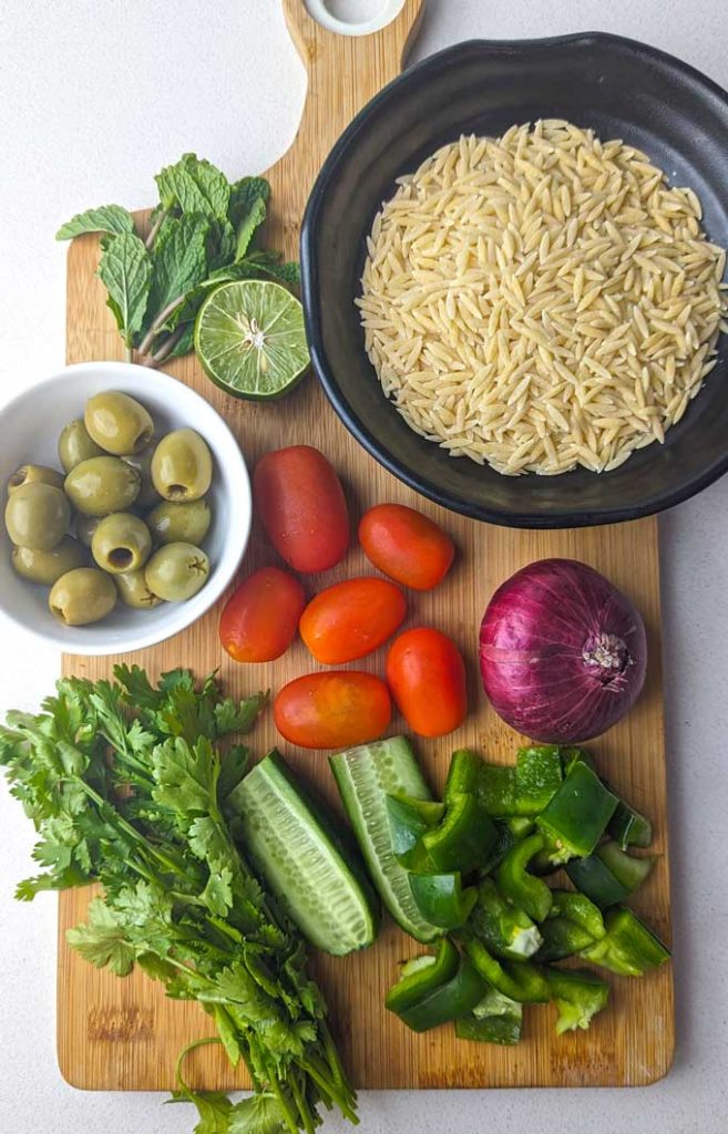 ingredients for orzo pasta salad