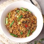 aerial shot of fried rice in a white bowl