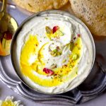 aerial shot of Shrikhand with poori in a platter