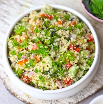 aerial shot of couscous salad in a bowl
