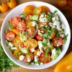 aerial shot of cherry tomato in a white ceramic bowl