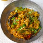 aerial close up shot of kadai mushroom masala in a bowl