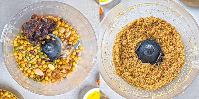blending nuts and chana for making laddu