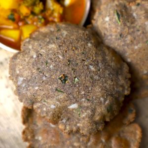 side close up shot of kuttu ki puri in a thali