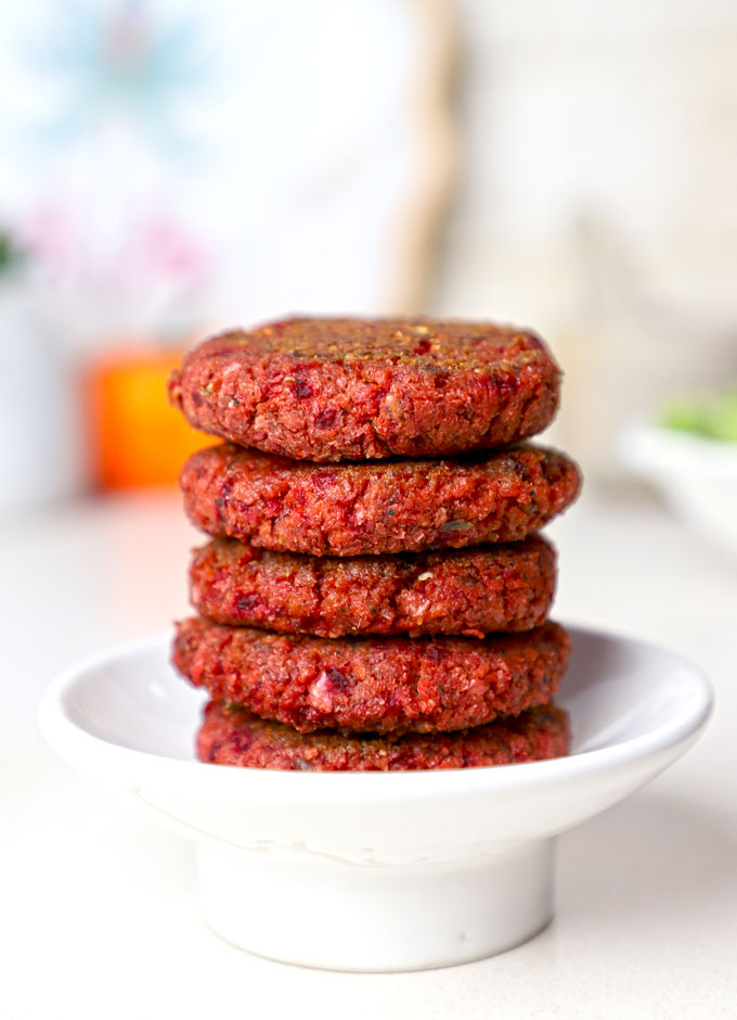 side shot of soya cutlets stacked on a platter. - 13