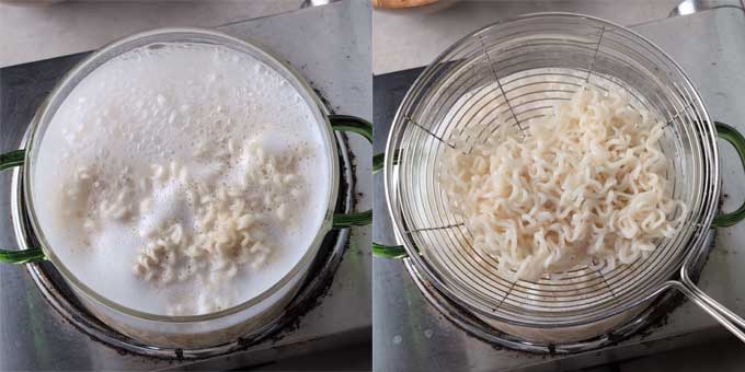 boiling noodles for khao suey