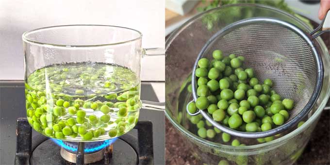 blanching green peas for toast - 3