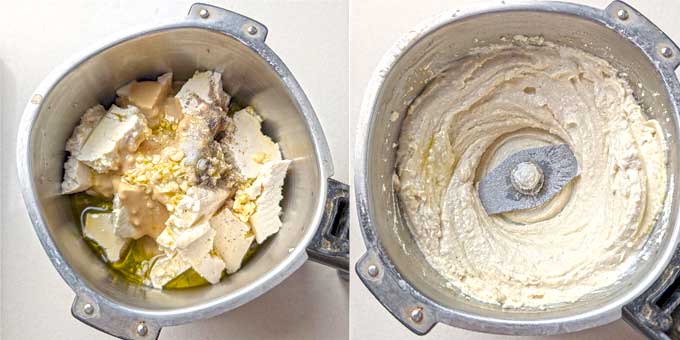 collage of making whipped tofu toast - 5