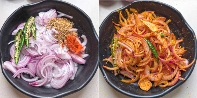 adding spices to onion for making pickle. - 5