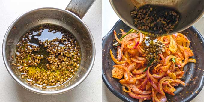 pouring tadka over the masala onion. - 6