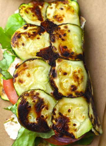 aerial shot of low carb zucchini wrap on a platter.