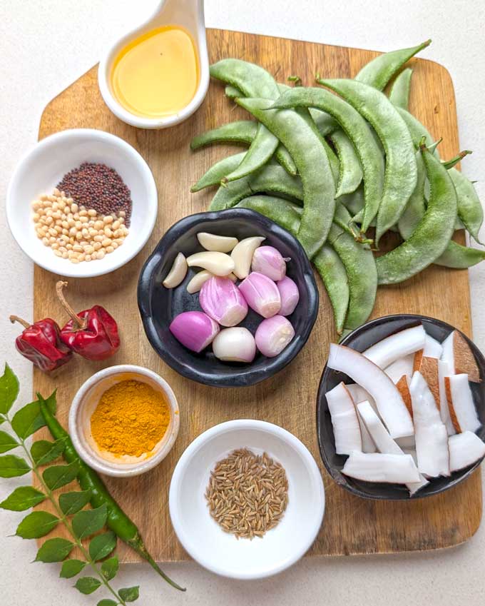 ingredients for avarakkai poriyal.