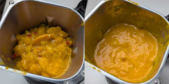 blending mango chilli sauce.
