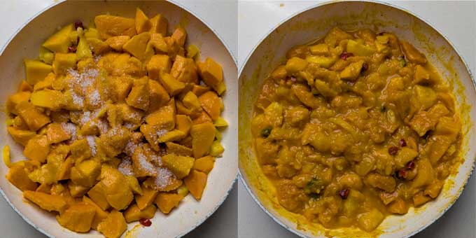 making Thai style mango chilli sauce.