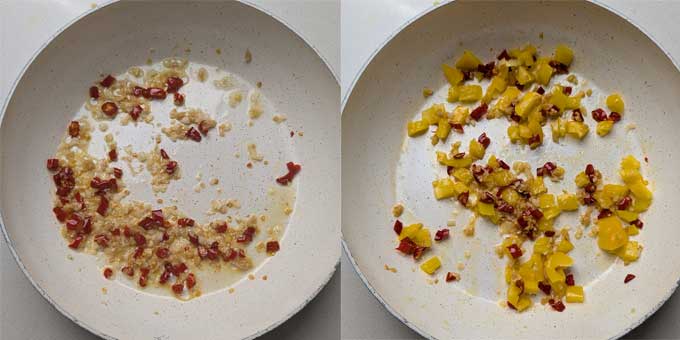 making Thai style mango chilli sauce.