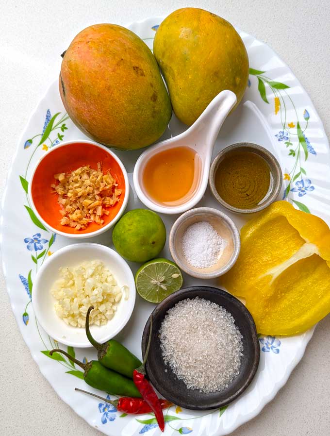 ingredients for mango chilli sauce.