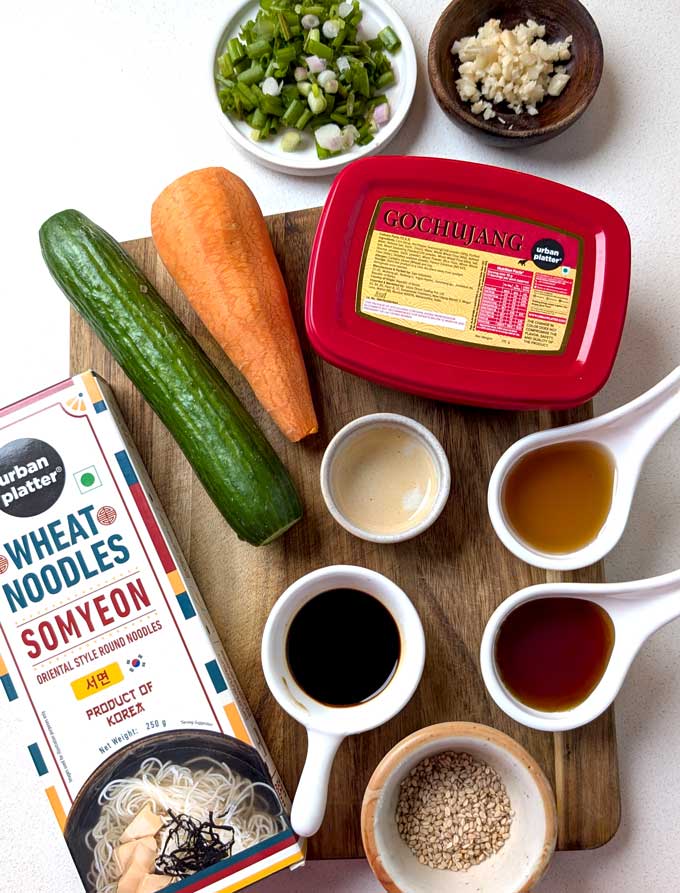 ingredients for making vegan Bibim Guksu