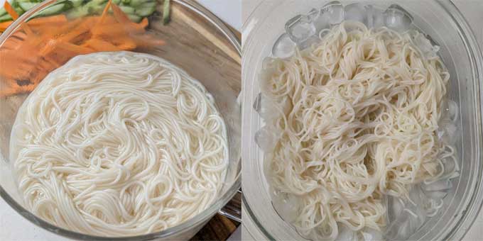 cooking Somyeon for making Bibim Guksu.