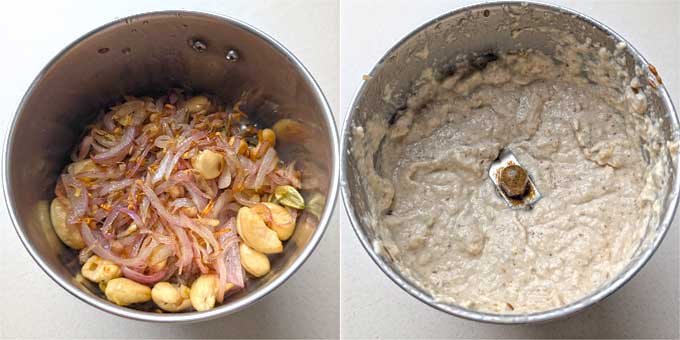 making paste for white gravy of murgh kali mirch.