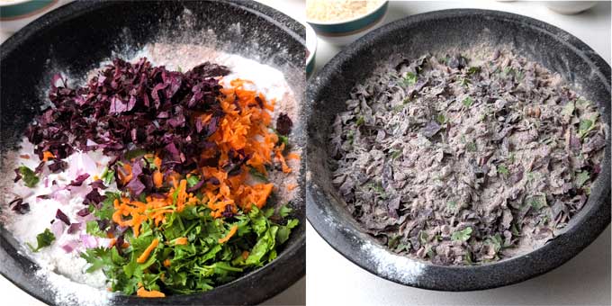 making dough for ragi adai.