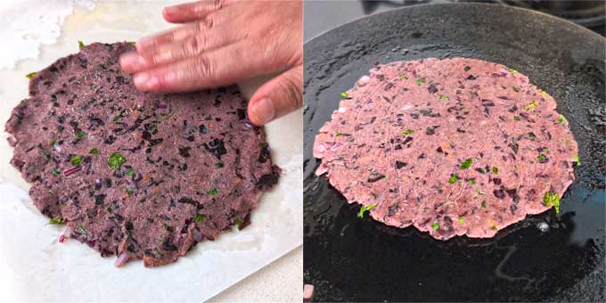 cooking ragi adai on tawa