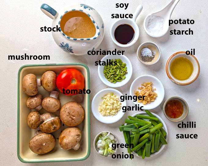 ingredients for mushroom in ginger garlic sauce.